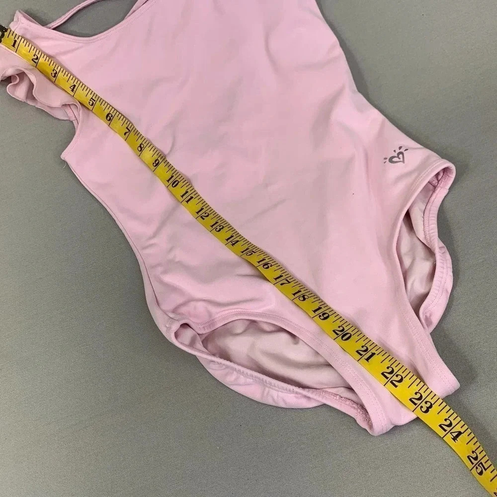 JUSTICE Active Girl's One Piece Flutter Cap Sleeves Swimsuit Baby Pink Size 14 - Picture 10 of 12